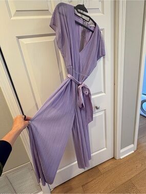 Alice + Olivia Lilac Pleated Wrap-Style Jumpsuit